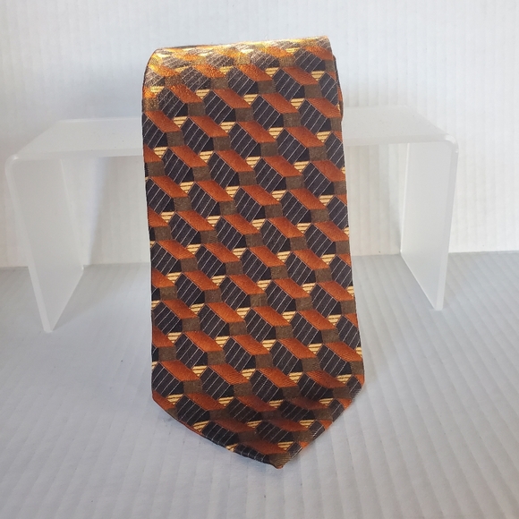Feinson's J.Z. Richards Brown Black Geometric Pattern Silk Necktie USA - Picture 2 of 5